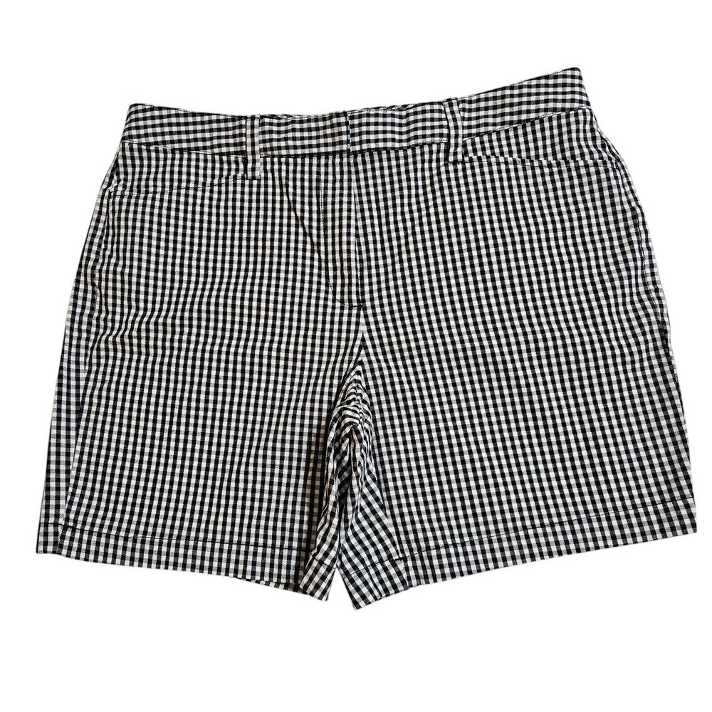 Lands End Gingham‎ Shorts Mid-Rise Casual Black White Shorts Size 12